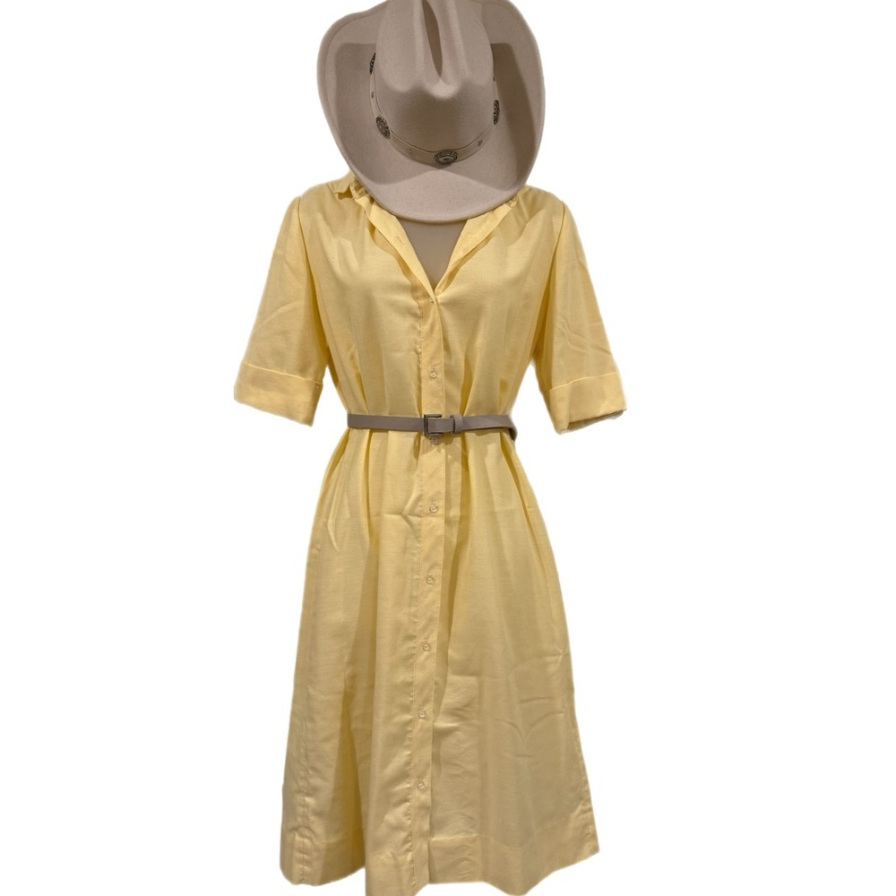 Rare 70s Vintage Country Western Semi Sheer Yellow Button Down Maxi Midi Dress